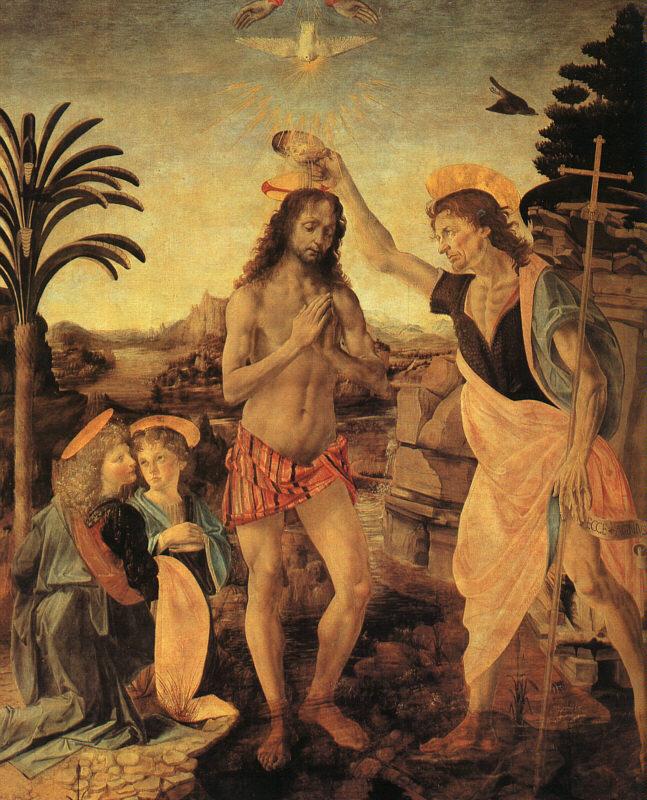  Leonardo  Da Vinci The Baptism of Christ China oil painting art